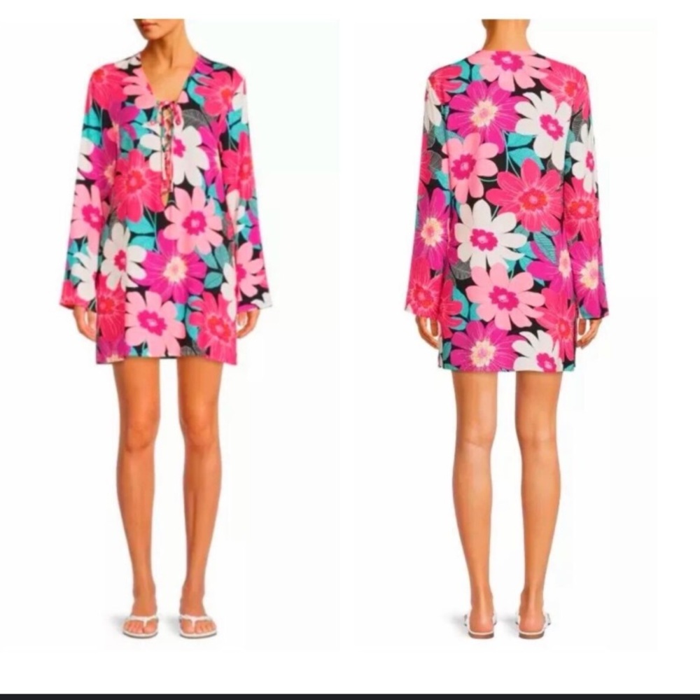 La Blanca Women’s Bloom Pink Floral Lace Up Swim Coverup Dress Size S
